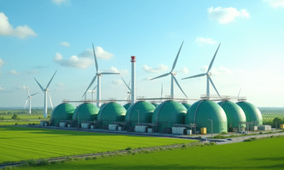 centrale de biogaz moderne dans la campagne avec dômes verts