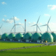 centrale de biogaz moderne dans la campagne avec dômes verts