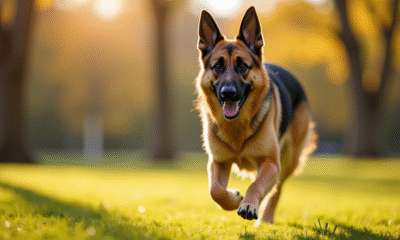 Chien allemand en pleine course dans un parc ensoleille