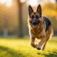Chien allemand en pleine course dans un parc ensoleille