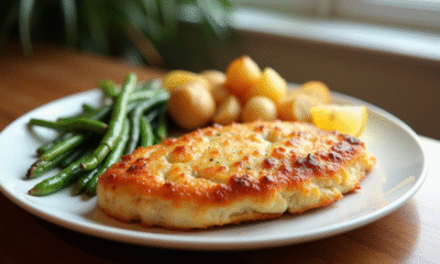 Cordon bleu doré et croustillant servi avec légumes verts
