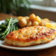 Cordon bleu doré et croustillant servi avec légumes verts