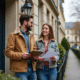 Jeune couple devant une maison à vendre à Paris