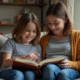 Jeune garçon lisant avec sa mère dans un salon chaleureux