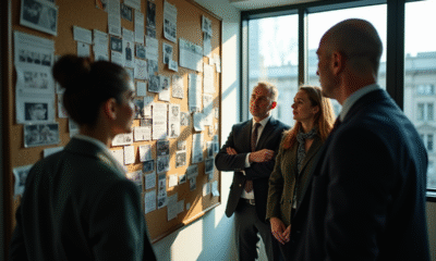Equipe d'enquêteurs examinant un tableau de crime