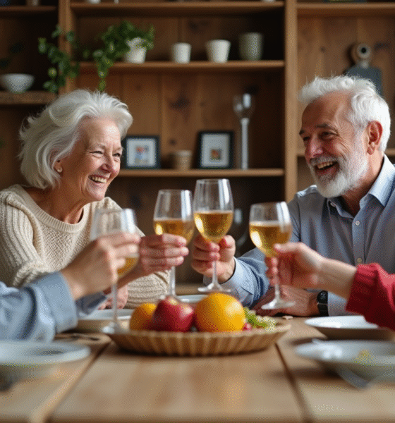 Trois générations de famille française autour d'une table riant