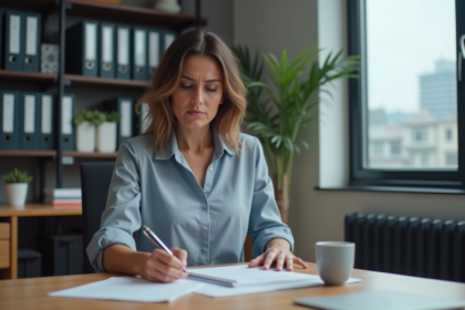 Femme d affaires remplissant des papiers au bureau