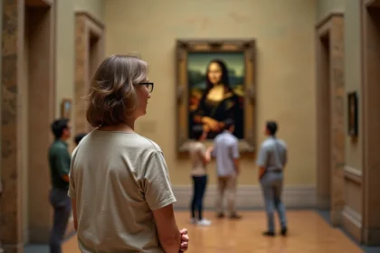 Femme admirant la Mona Lisa au Louvre