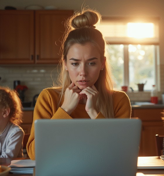 Femme professionnelle frustrée à la maison avec enfants bruyants