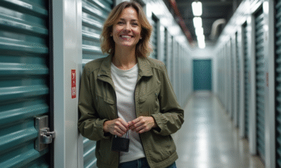 Femme souriante verrouillant un espace de stockage sécurisé