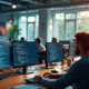 Groupe divers travaillant dans un open space technologique lumineux