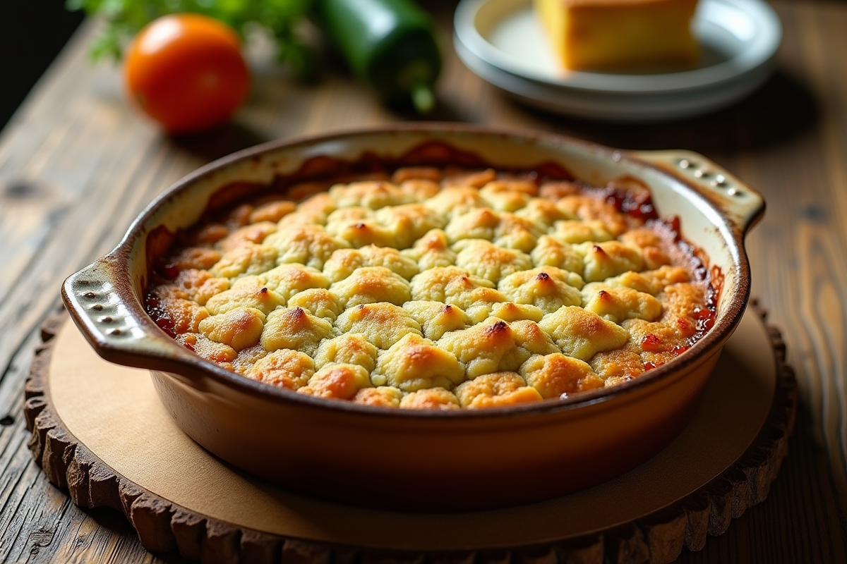 Gâteau zucchini croustade dans un plat en céramique rustique