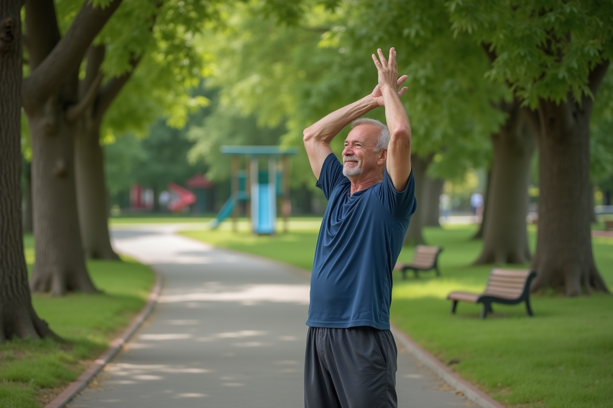 Homme en tenue de sport dans un parc verdoyant