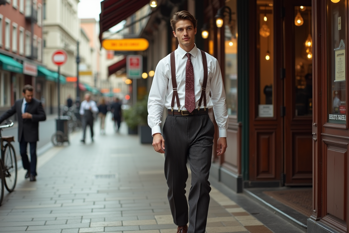 Jeune homme en style années 40 sortant d