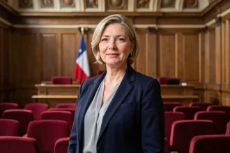 Une maire adjointe en veste marine dans une salle du conseil municipal, illustrant la réforme des indemnités des élus locaux en 2026