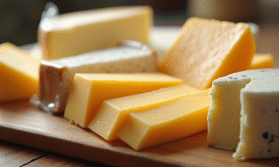 Assortiment de fromages sur planche en bois pour article