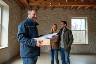 Homme professionnel en isolation dans un salon rénové