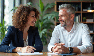 Deux professionnels en réunion dans un bureau moderne