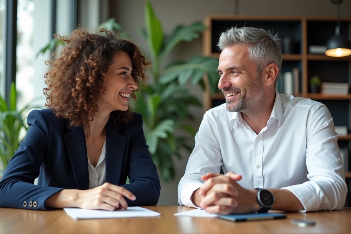 Deux professionnels en réunion dans un bureau moderne