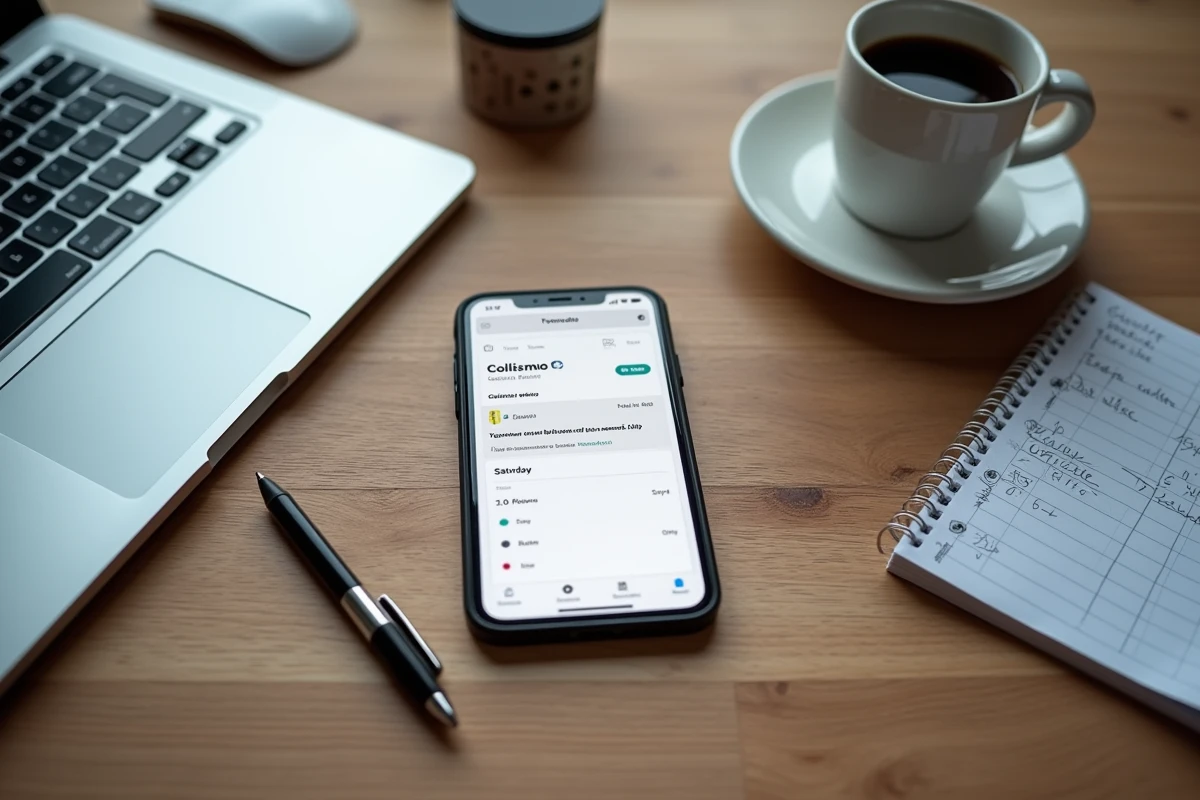 Suivi de livraison Colissimo affiché sur smartphone avec calendrier du samedi sur un bureau organisé à domicile